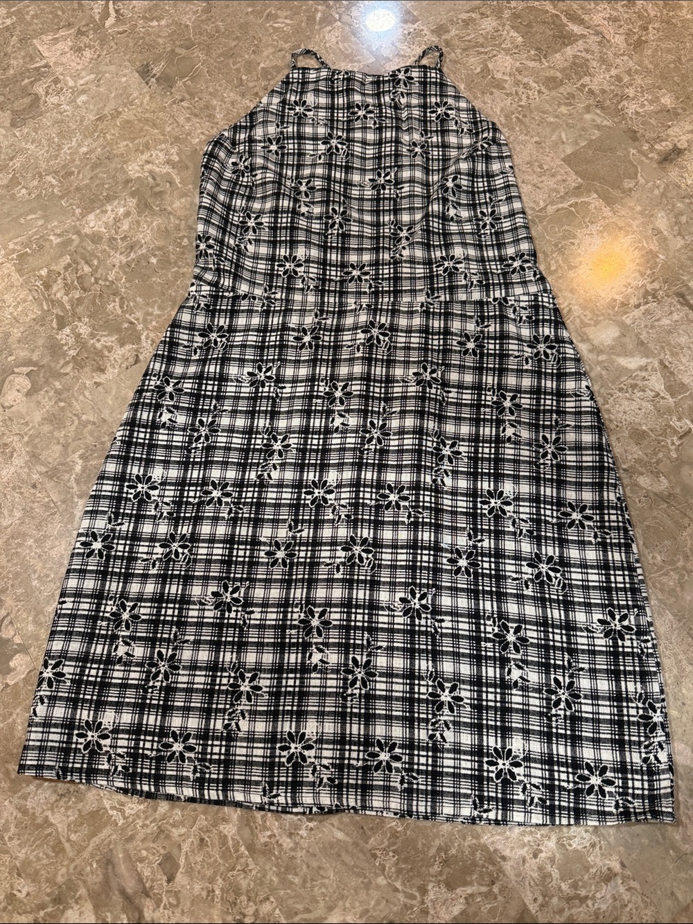 Urban Outfitters Black & White Plaid Dress with Floral Print